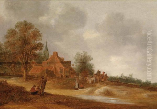 Dunenlandschaft Mit Einem Dorf Und Einer Stadt Im Hintergrund Oil Painting by Pieter de Neyn