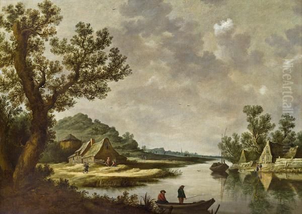 Flusslandschaft Mit Anglern Oil Painting by Pieter de Neyn