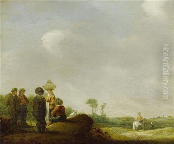 Vast Landscape With Peasants, Talking Oil Painting by Pieter de Neyn