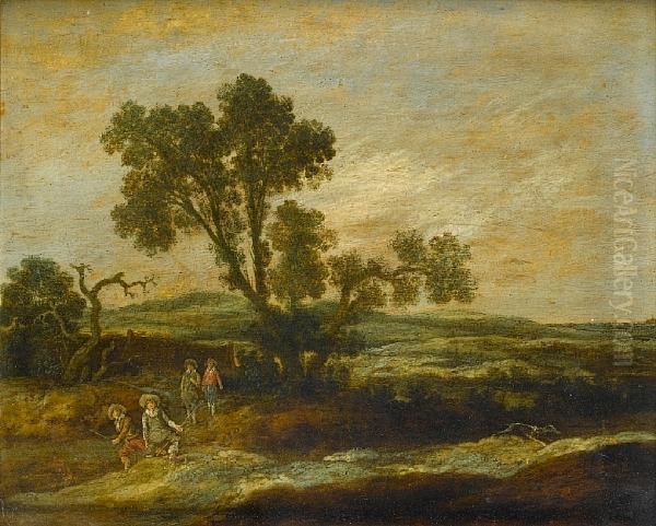 Huntsmen In A Dune Landscape Oil Painting by Pieter de Neyn