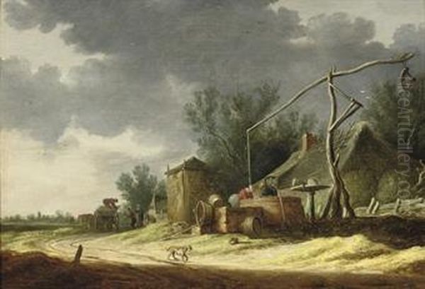 A Dune Landscape With Peasants At A Well Near A Cottage Oil Painting by Pieter de Neyn