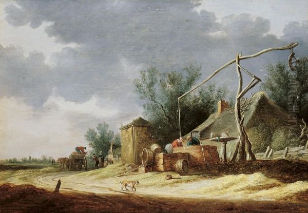 Dunenlandschaft Mit Ziehbrunnen. Oil Painting by Pieter de Neyn