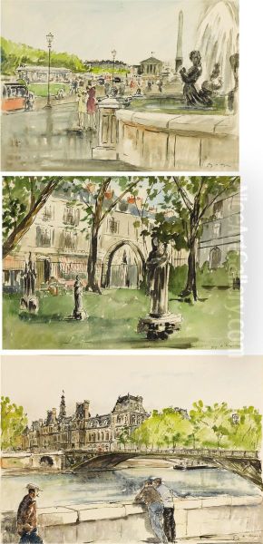 A Group Of Paris Watercolors Oil Painting by Guy De Neyrac