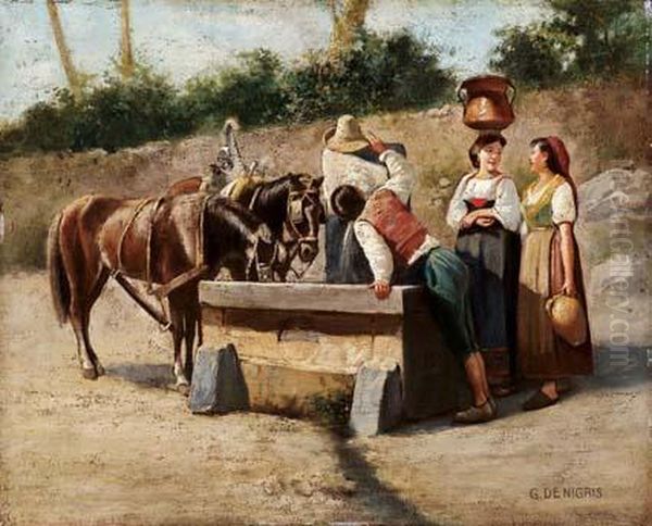 Alla Fonte Oil Painting by Giuseppe De Nigris