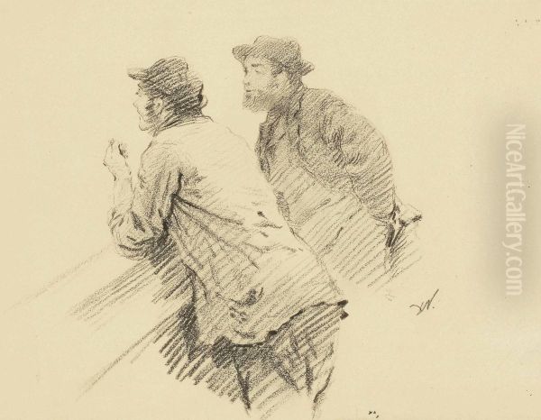 Deux Hommes Accoudes Discutant Oil Painting by Giuseppe de Nittis