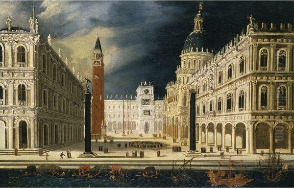 Venice, A View Of San Marco From The Bacino Oil Painting by Francois de Nome (Monsu, Desiderio)