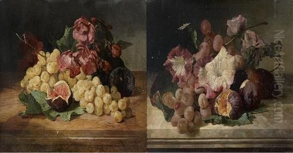 Natures Mortes Aux Raisins, Figues Et Fleurs Oil Painting by Noter David De