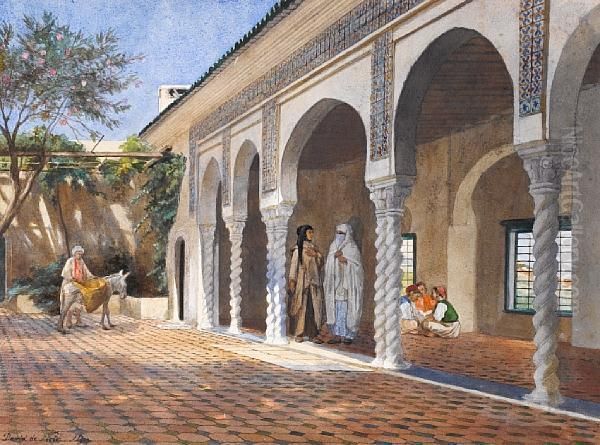 Courtyard Scene Oil Painting by David Emil Joseph de Noter