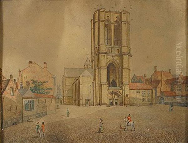 De St. Michielskerk Te Gent. Oil Painting by Jean-Baptiste Andre De Noter