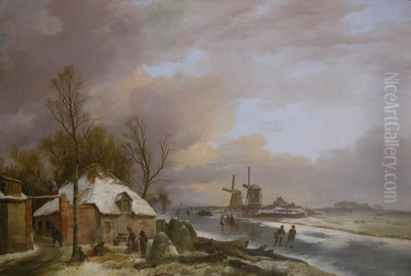 Winterpret Oil Painting by Pierre Francois de Noter