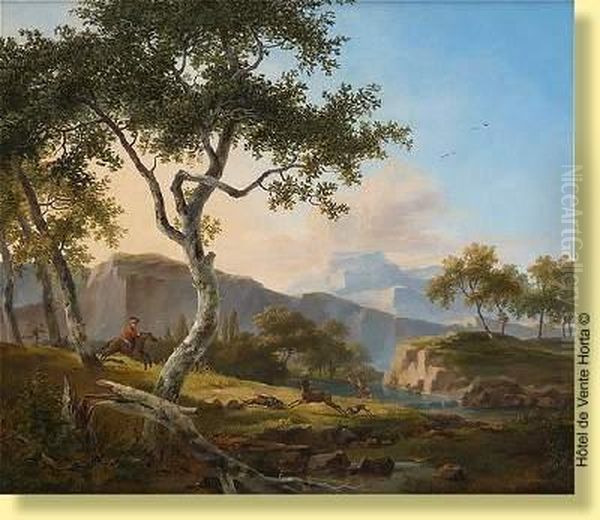 Scene De Chasse Sur Fond De Oil Painting by Pierre Francois de Noter