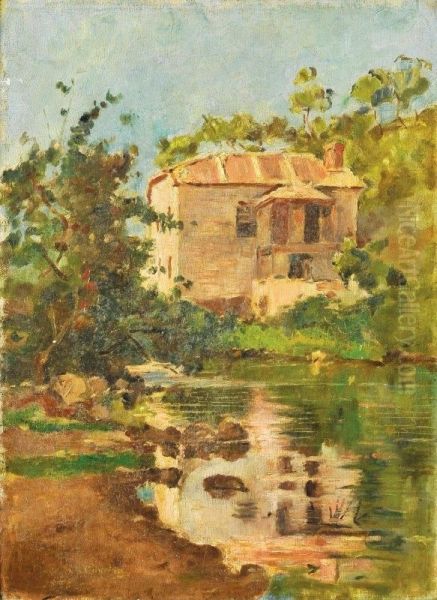 Casa Junto A Rio Oil Painting by Marques De Oliveira