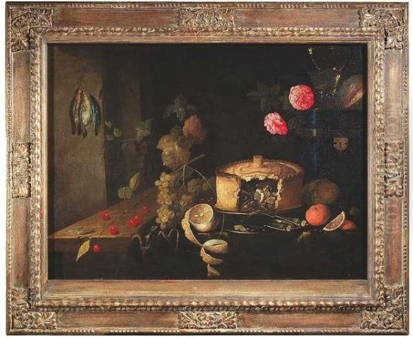 Still Life With Cherries, A Half-peeled Lemon, Grapes And A Pie Oil Painting by Thomas De Paep