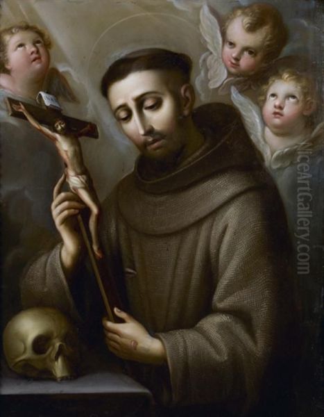 Saint Francois Entoure De Seraphins Oil Painting by Jose De Paez