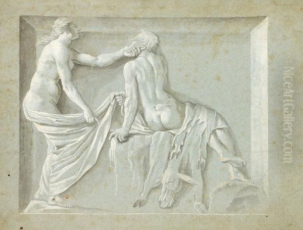 Scene Erotique A La Maniere De Jules Romain, Bas Relief En Trompe L'oeil Oil Painting by Jean Antoine Julien de Parme