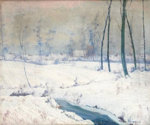 Paysage Enneige Oil Painting by Jef De Pauw