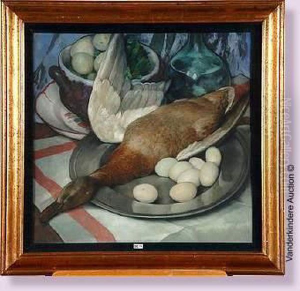 Nature Morte Au Canard Et Aux OEufs Oil Painting by Rene De Pauw