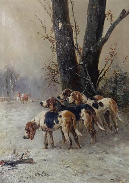 French Hunting Hounds Oil Painting by Charles Olivier De Penne