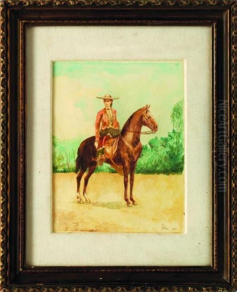 Dama A Caballo Oil Painting by Jose Salome De Pina