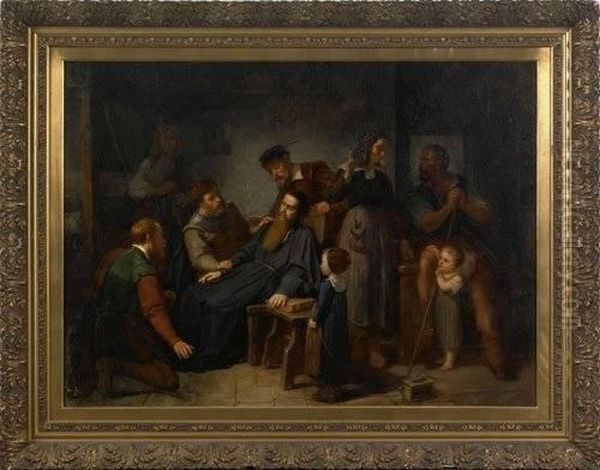 Auguste De Pinelli(french, B. 1823), Oil On Canvas Interior Scene With Figures, Signed Lower Right ''a. De Pinelli'', 39'' X 51''. Oil Painting by Auguste de Pinelli