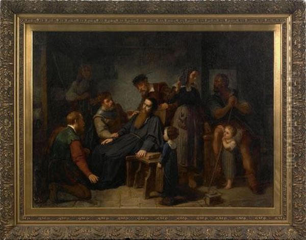 Interior Scene With Figures Oil Painting by Auguste de Pinelli