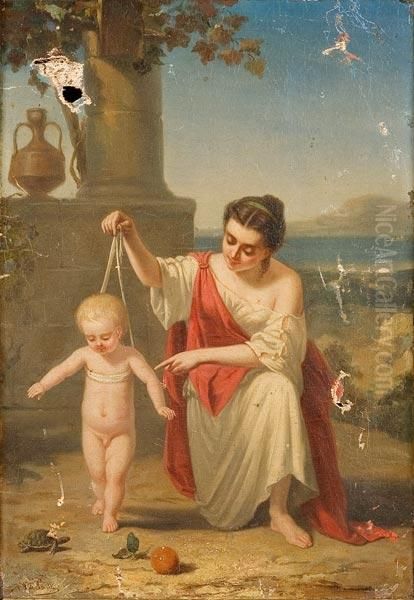 I Primi Passi. Olio Su Tela Oil Painting by Auguste de Pinelli