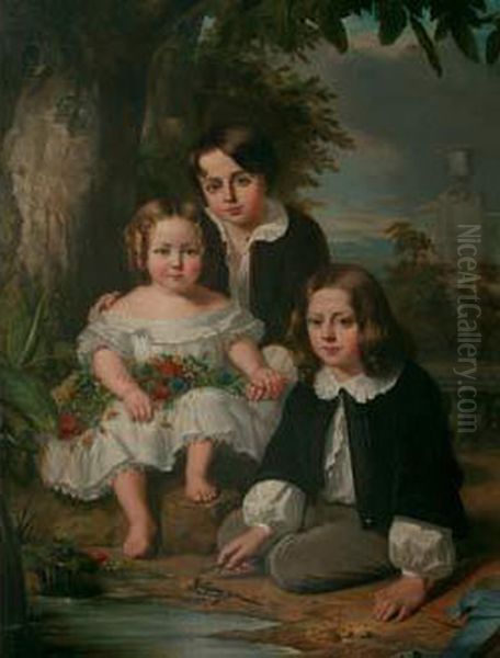 Enfants A La Salamandre Oil Painting by Auguste de Pinelli