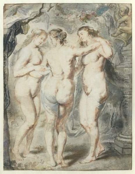 Les Trois Graces Oil Painting by Pierre Paul De Pommayrac