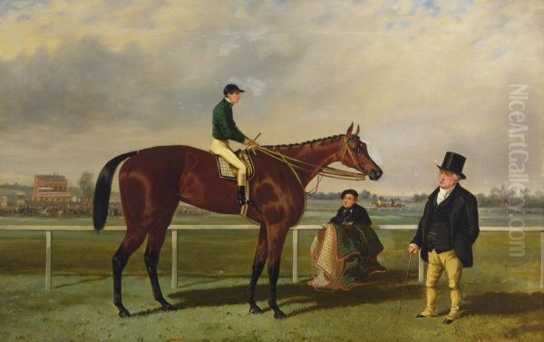 Mr. Martinson's Nancy, F. Marson Up, J. Marson And A Groom (after A Painting By Harry Hall) Oil Painting by Alfred F. De Prades