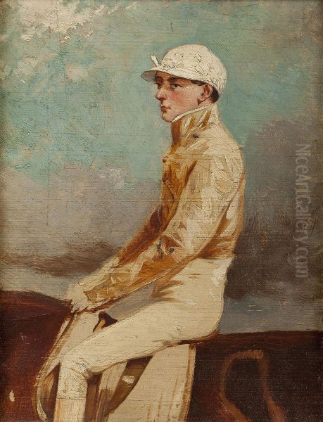 Portrait Of A Jockey (said To Be Robert Basham) Oil Painting by Alfred F. De Prades