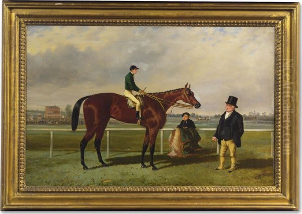 Mr. Martinson's Nancy, F. Marson Up, J. Marson And A Groom (after A Painting By Harry Hall) Oil Painting by Alfred F. De Prades