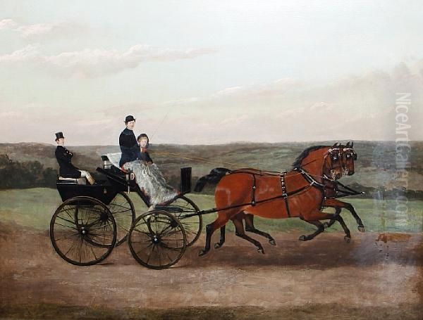 A Carriage And Pair On An Open Road Oil Painting by Alfred F. De Prades