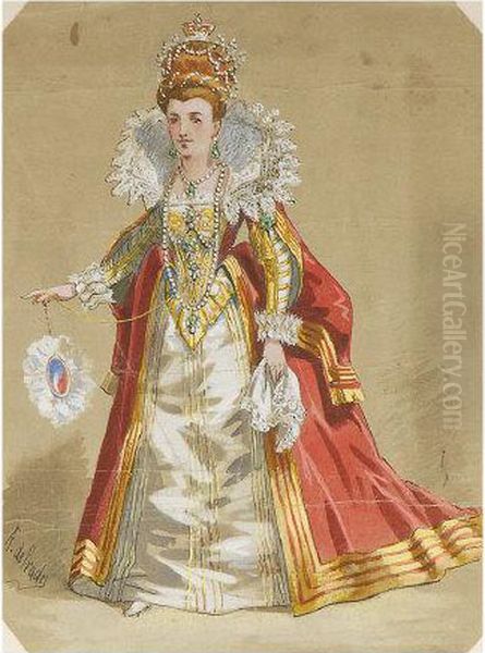 Costume Designs Of The Elizabethan Period Oil Painting by Alfred F. De Prades