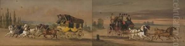 Scenes D'attelage Deux Aquarelles Formant Pendants Oil Painting by Alfred F. De Prades