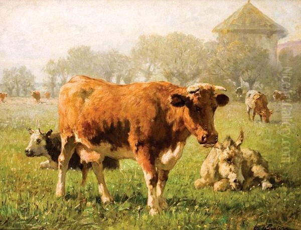 Vaches Au Pre Oil Painting by Edmond De Pratere