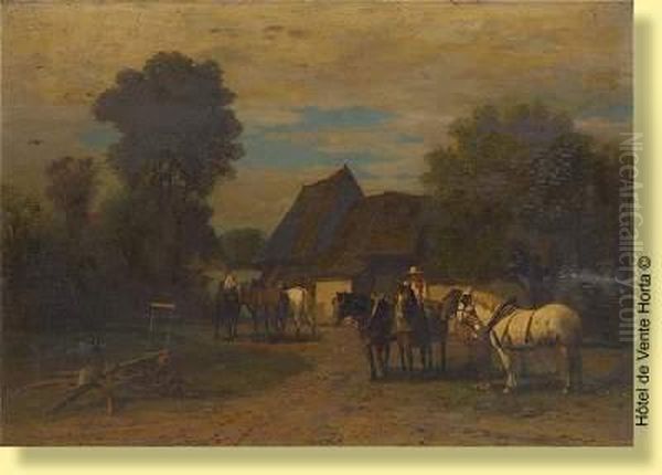 Devant La Ferme Oil Painting by Edmond De Pratere