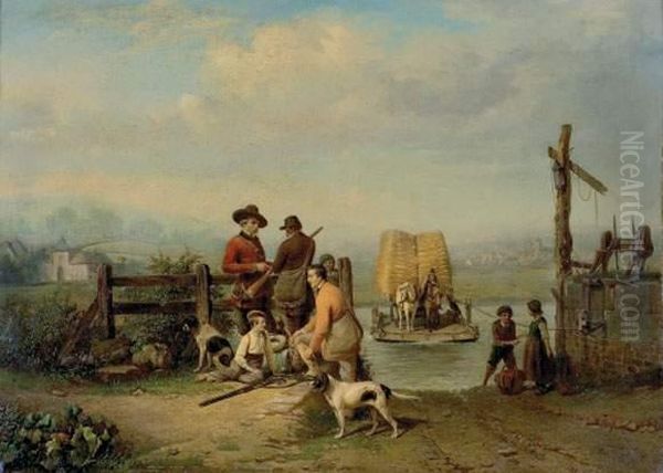 Le Passage Du Bac, A Clairmarais Oil Painting by Henri De Pratere