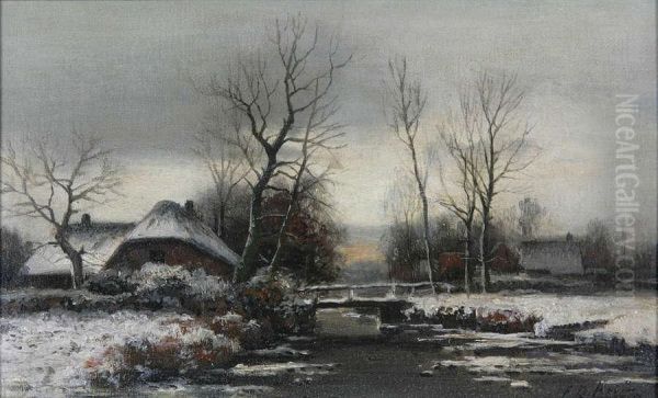 Wintergezicht Met Hoeves Bijvalavond Oil Painting by Ferdinand De Prins