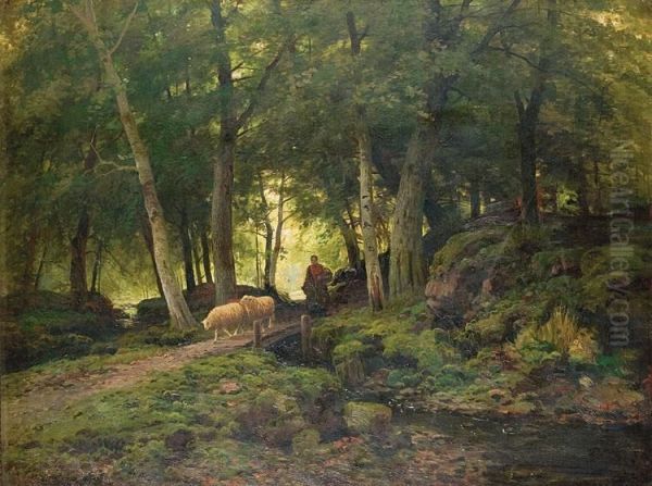 Paysage Aux Moutons Oil Painting by Ferdinand De Prins