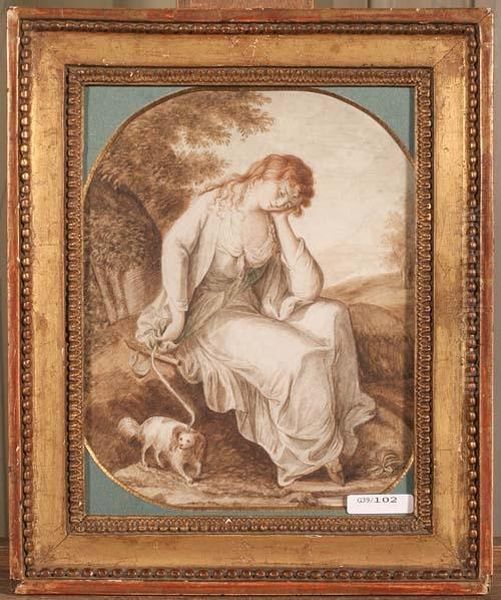 Jeune Femme Pensive Apres Le Depart De Son Fiance Oil Painting by Sophie De Puget