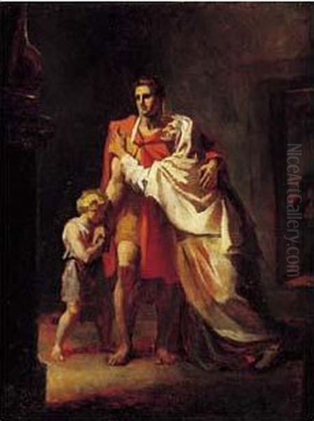 Cleomene Ayant Perdu Sa Femme Donne Sa Mere Et Son Fils En Otage A Ptolemee Oil Painting by Abel De Pujol