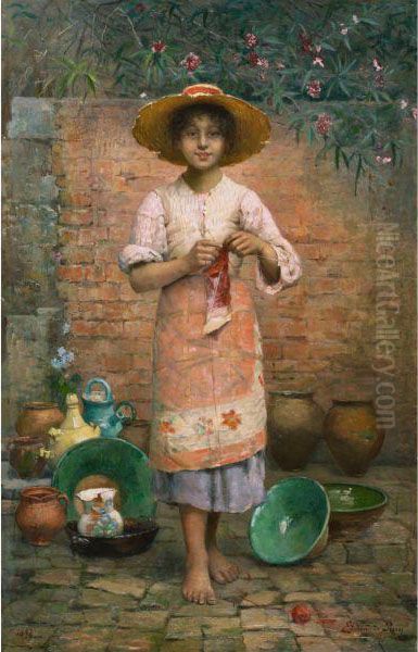 Helene, The Little Street Vendor Oil Painting by Edmond Jean de Pury