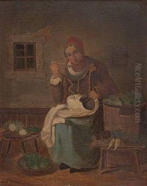 Kucheninterieur Mit Junger Frau Oil Painting by Pieter de Putter