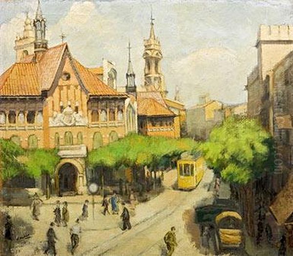 Paisaje Con Tranvia Oil Painting by Augusto Manuel De Quesada