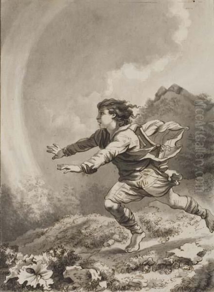 Boy Running In A Landscape Oil Painting by W.P. De Quincey