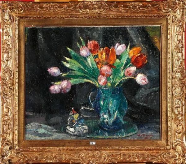 Vase De Tulipes Oil Painting by Mecislas De Rakowsky