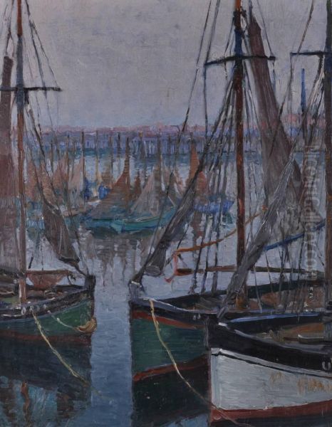 Busy Harbour Scene Oil Painting by Mecislas De Rakowsky