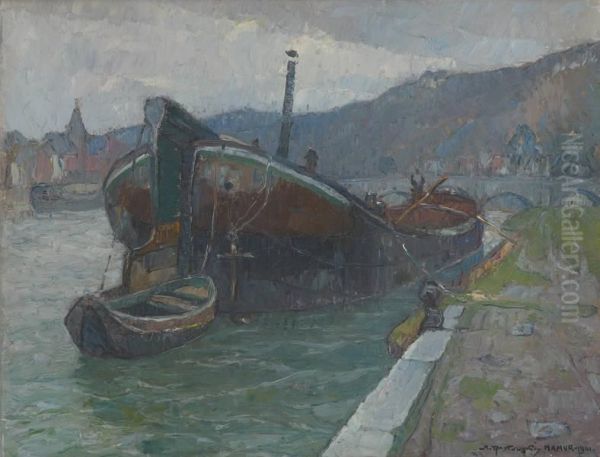 Barge A Namur Oil Painting by Mecislas De Rakowsky