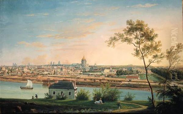 A Panoramic View Of Paris With The Dome Of The Invalides, Ntredame, Saint-germain-des-prs, Saint Sulpice, The Panthon, Themonastery Of Val De Grce And The Fortress Of Montrouge Oil Painting by Charles, Ing. Geogr. De Randon