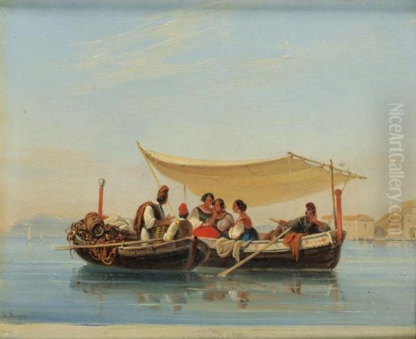 Apres Midi Au Large Du Cap Du Pausilippe [alphee De Regny ; Afternoon Off The Cape Pausilippus Near Naples; Oil On Canvas ; Signed Lower Left A Regny] Oil Painting by Alphee De Regny